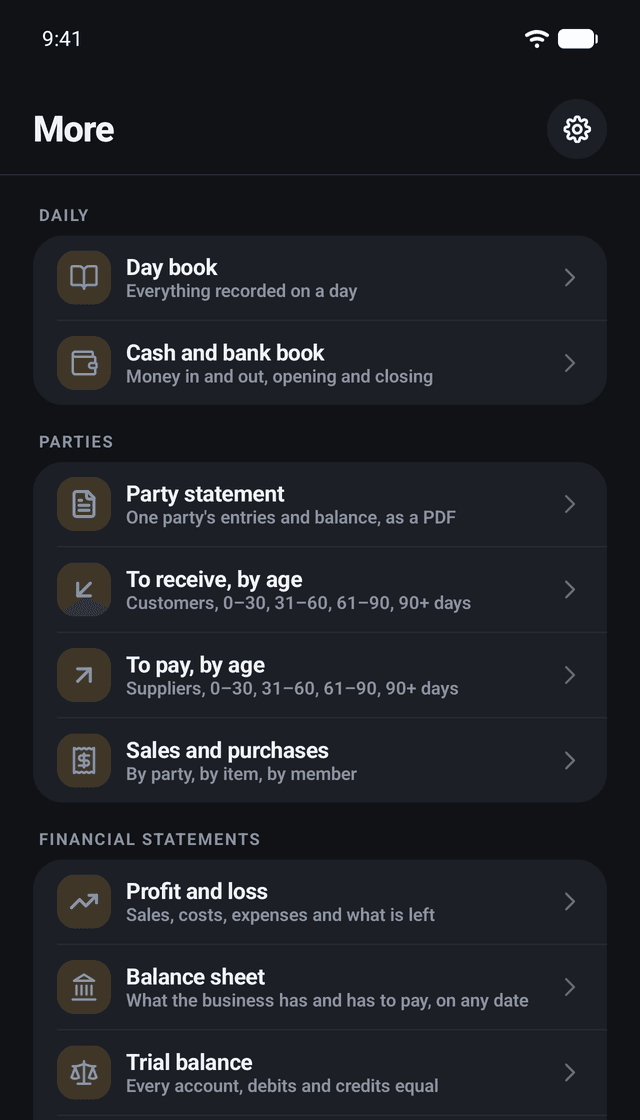 Minibooks Business: Real reports