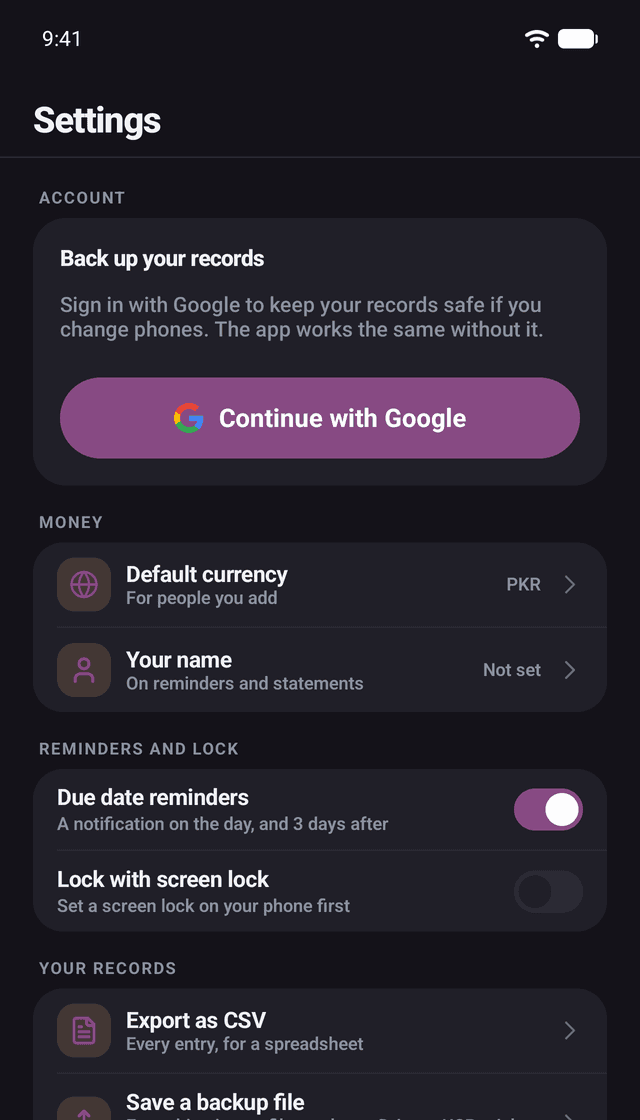 Minibooks Personal: Back up with Google