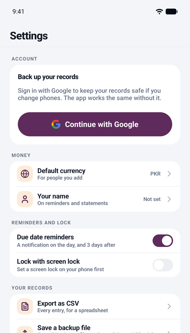 Minibooks Personal: Back up with Google