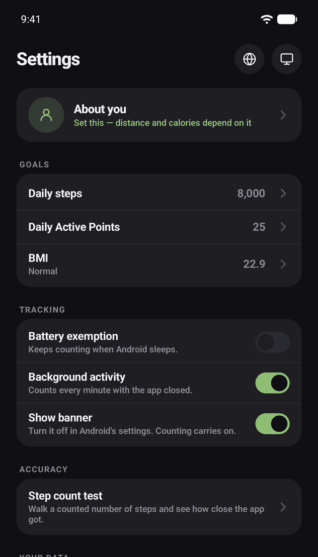 TrueSteps Solo: No account. No internet.