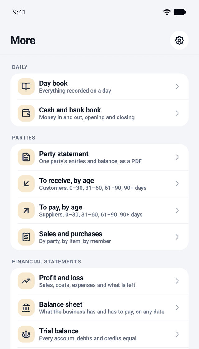 Minibooks Business: Real reports
