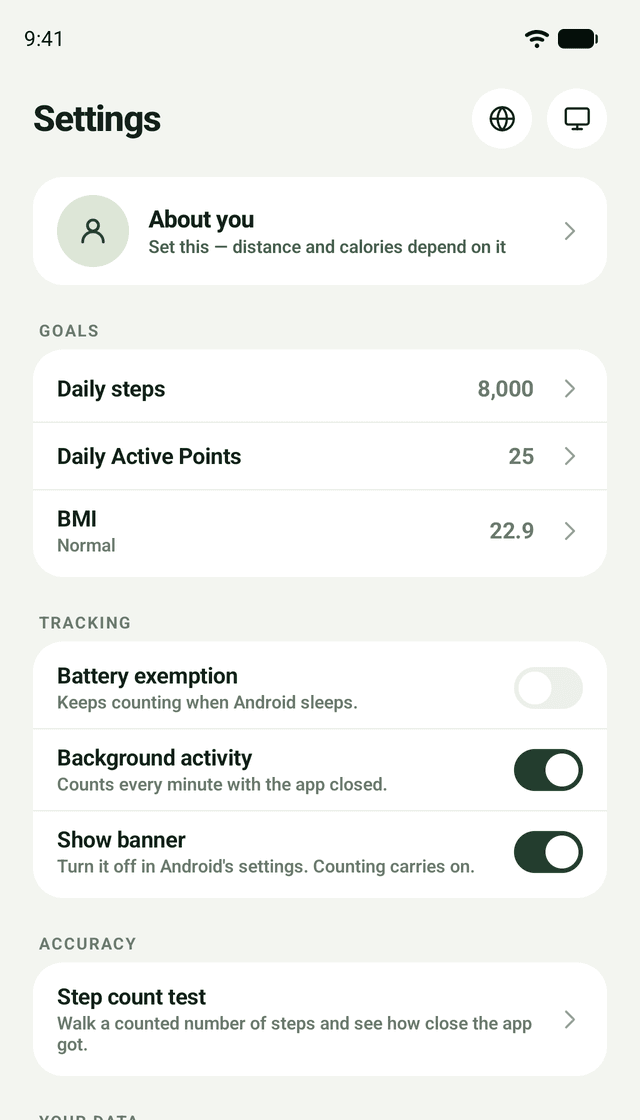 TrueSteps Solo: No account. No internet.